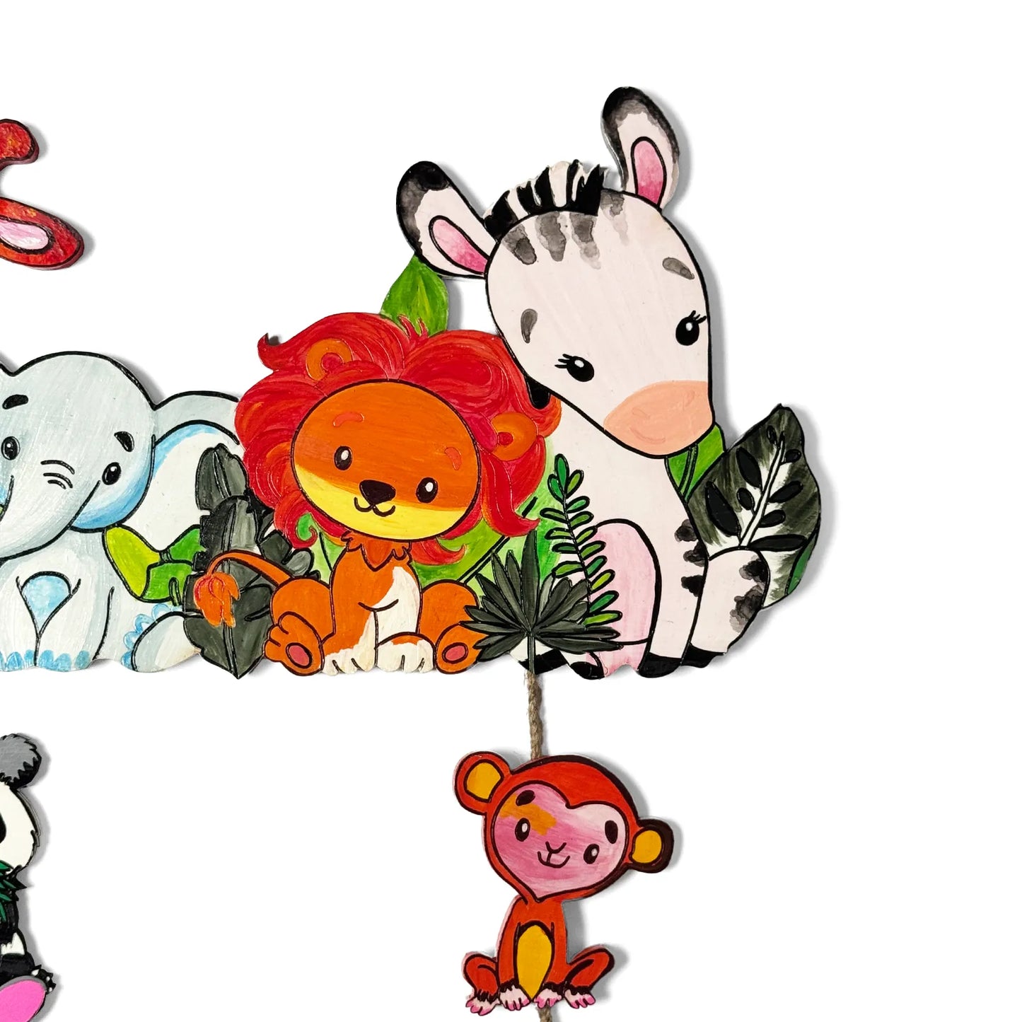 Animal Themed Hand-Painted Wooden Kids Name Plate - Design 3