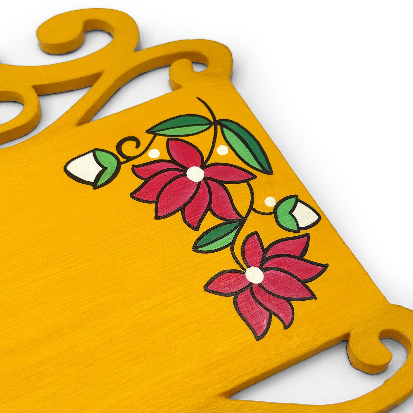 Lotus Artwork Hand-Painted Wooden Madhubani Name Plate For Home