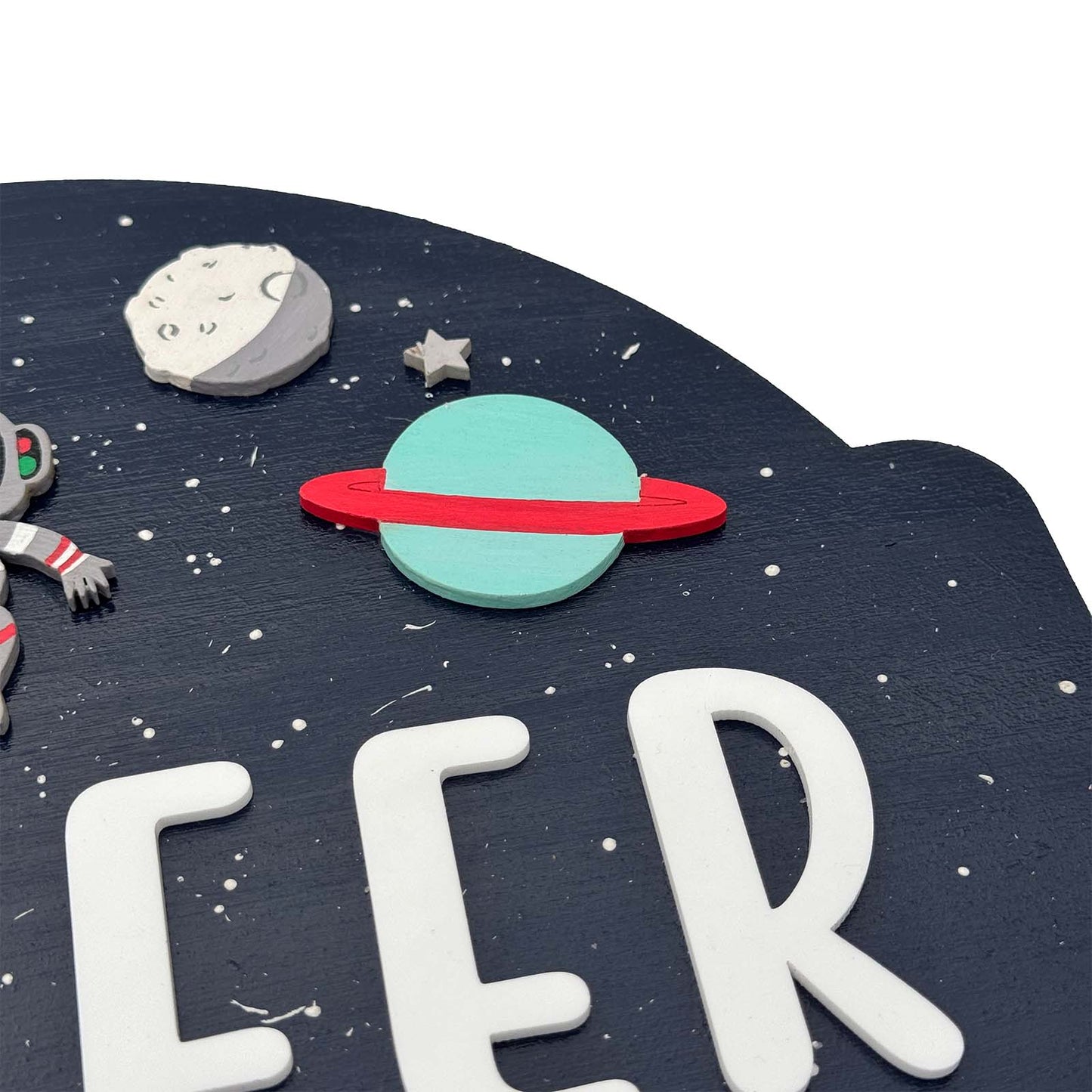 Space  Themed Hand-Painted Wooden Kids Name Plate - Blue