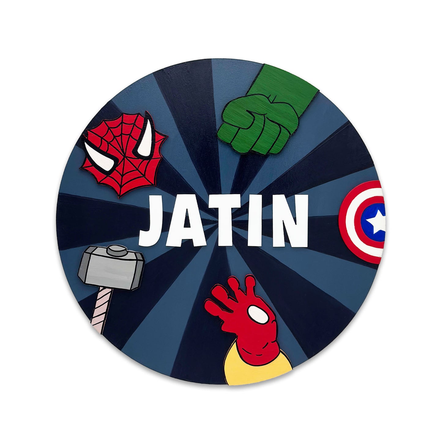 Avengers Themed Hand-Painted Wooden Round Kids Name Plate