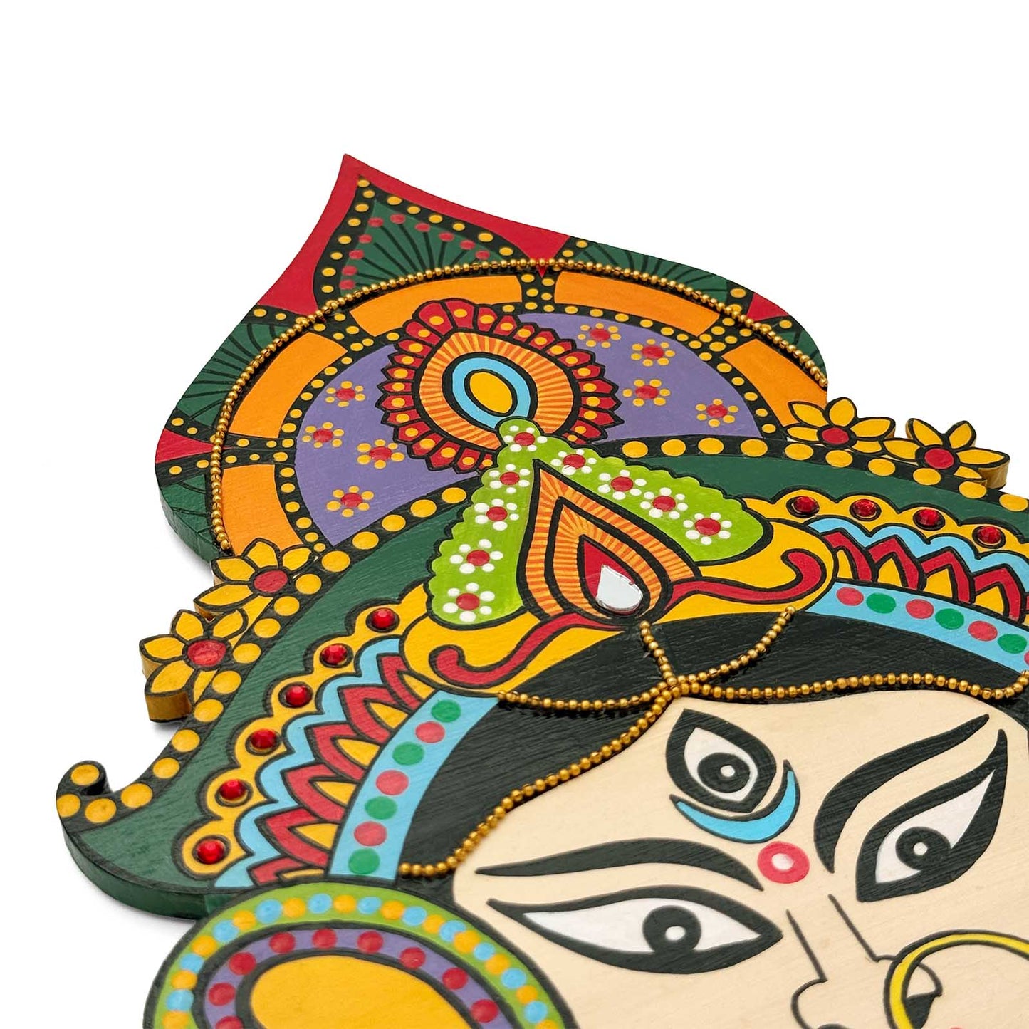 Durga Ma Hand-Painted Wooden Wall Hanging