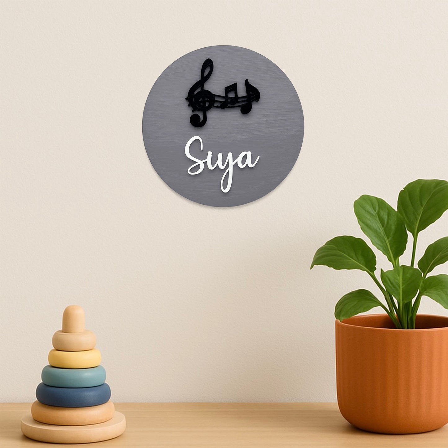 Music Themed Hand-Painted Wooden Mini Kids Name Plate