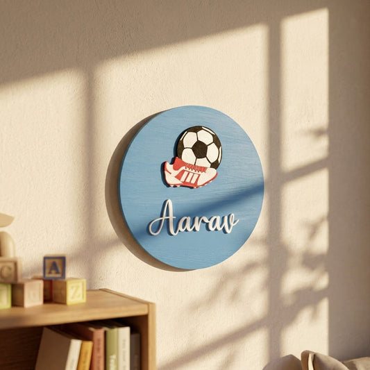 Football Themed Hand-Painted Wooden Name Plate For Kids