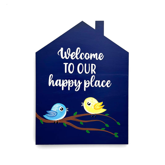 Welcome To Our Happy Place Hand-Painted Wooden Wall Hanging