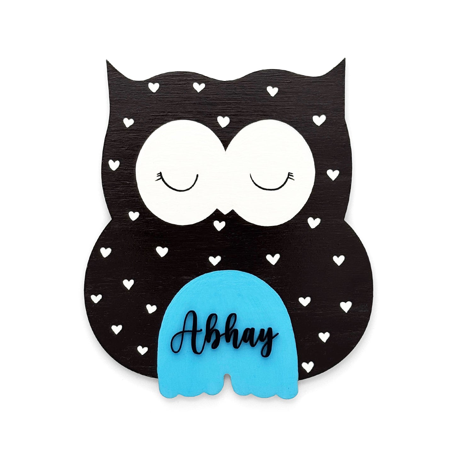 Owl Themed Hand-Painted Wooden Kids Name Plate - Plum
