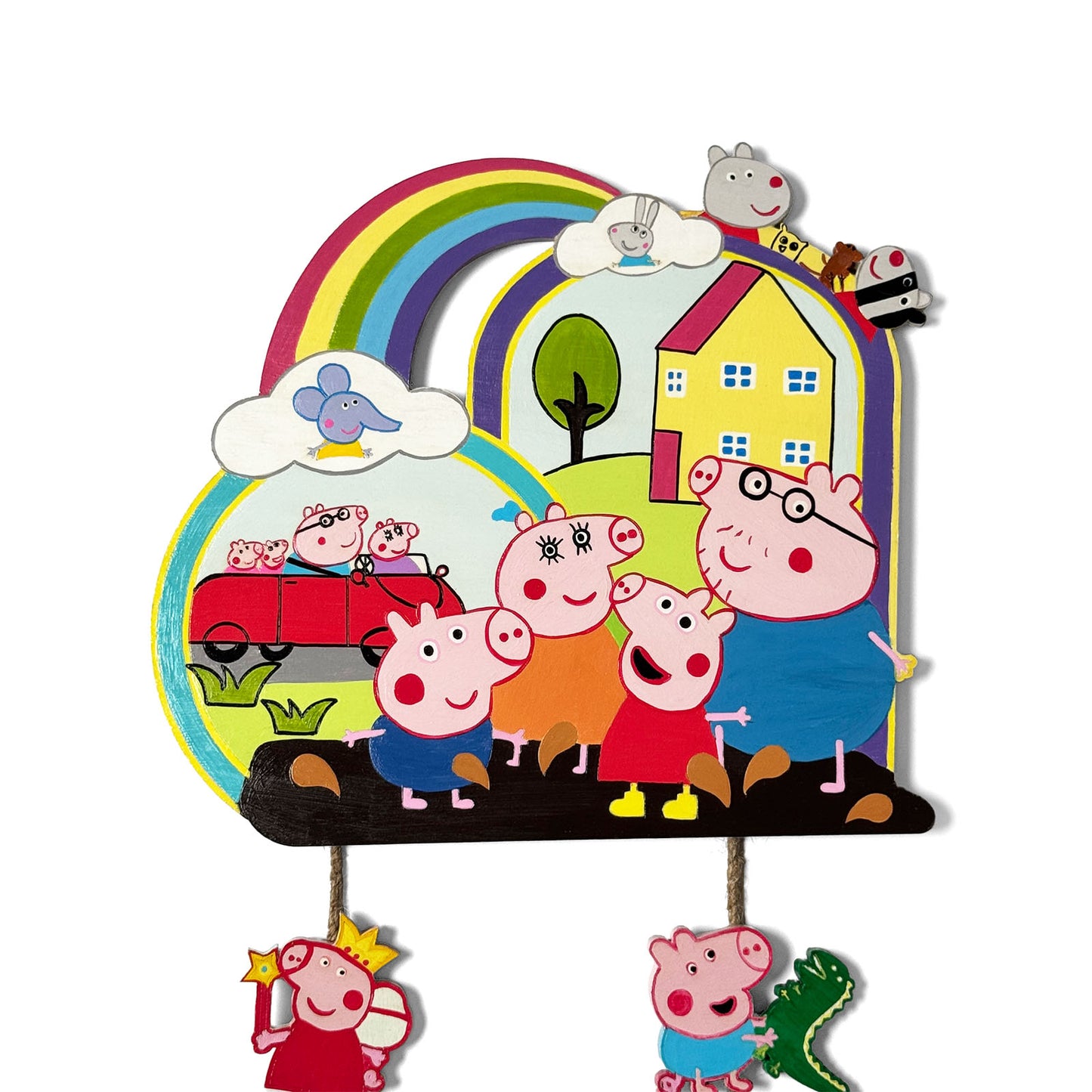 Peppa Pig Themed Hand-Painted Wooden Kids Name Plate