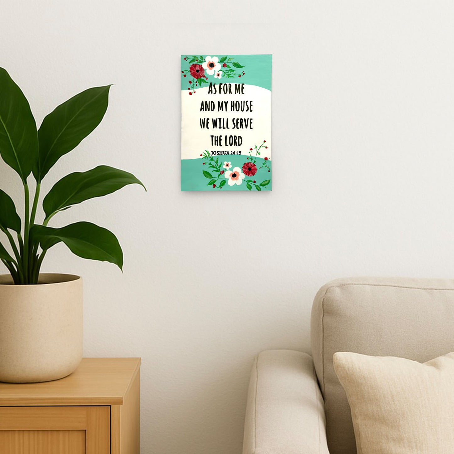 Joshua 24:15 Hand-Painted Wooden Wall Hanging In Floral Theme