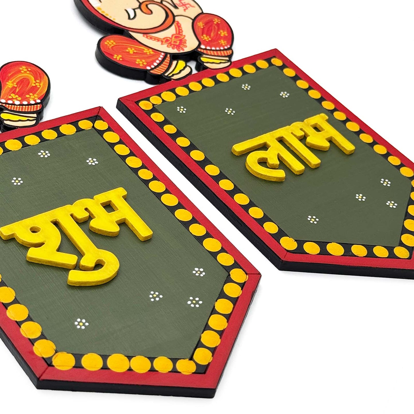 Shubh Labh Hand-Painted Wooden Wall Hanging - Design 1