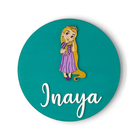 Disney Princess Rapunzel Themed Hand-Painted Wooden Name Plate For Kids