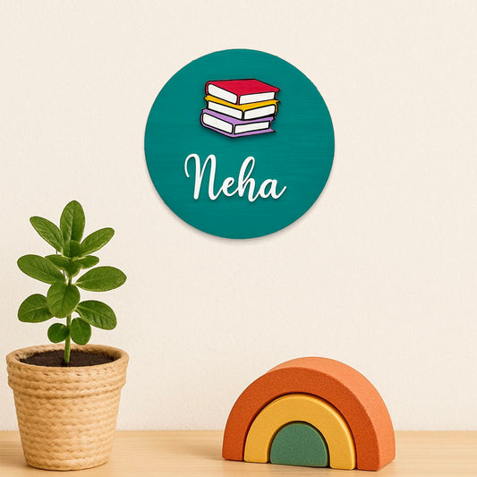 Book Themed Hand-Painted Wooden Mini Kids Name Plate