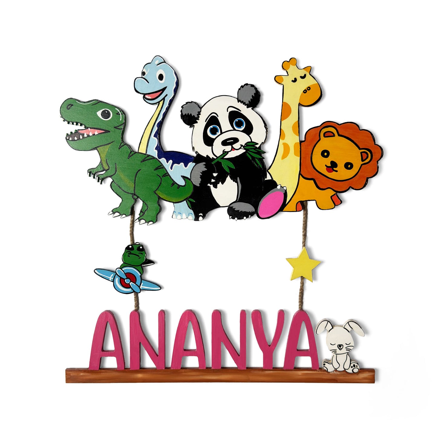 Animal and Dinosaur Themed  Hand-Painted Wooden Kids Name Plate
