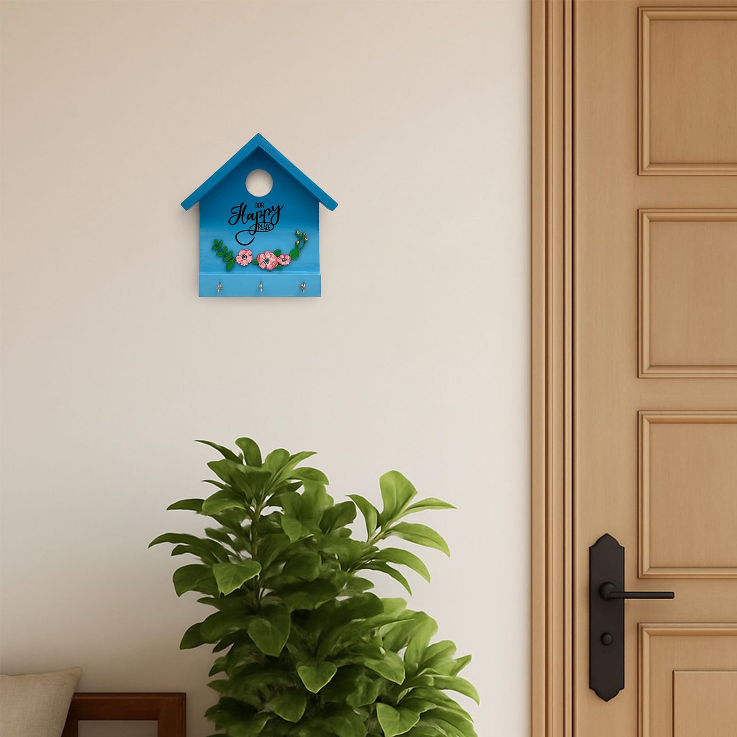 Hand-Painted Wooden Hut Key Holder - Our Happy Place