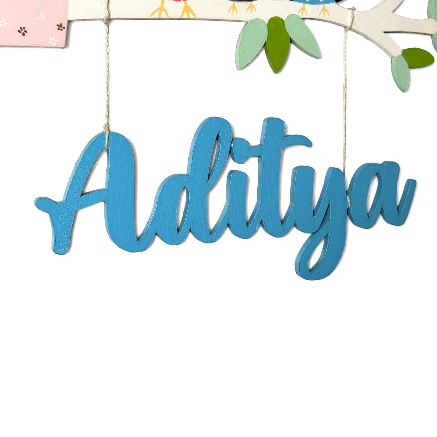 Owl Themed Hand-Painted Wooden Kids Name Plate