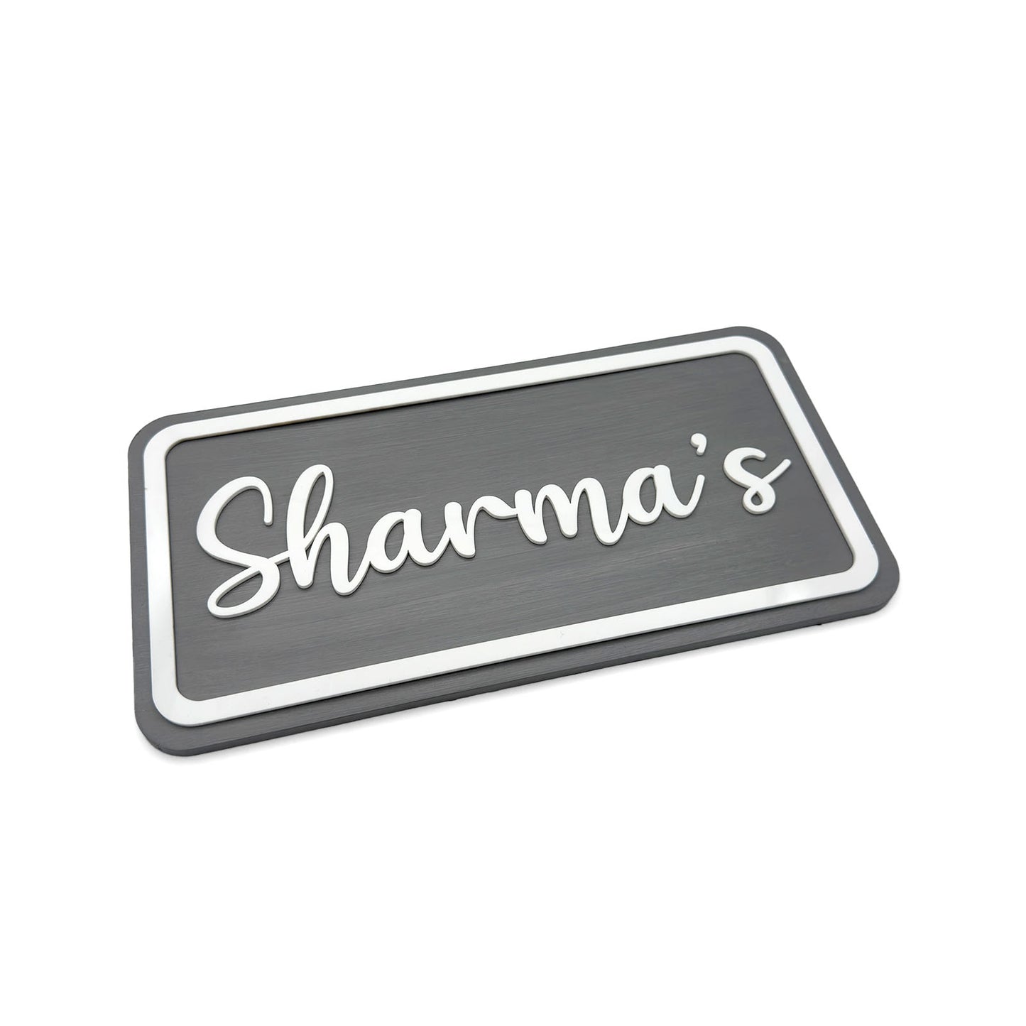 Rectangular Hand-Painted Wooden Name Plate For Home - Grey