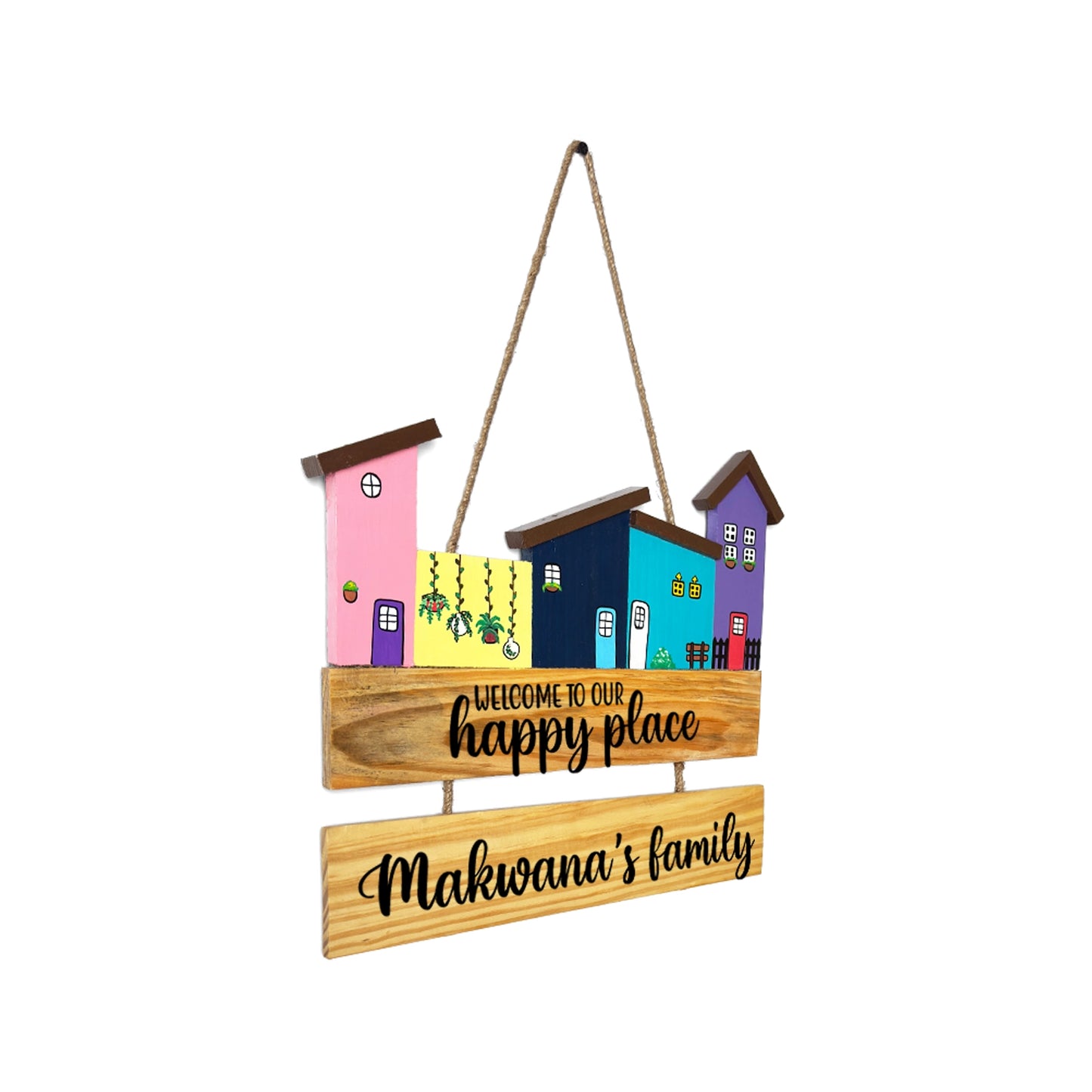 Hut-Shaped Hand-Painted Wooden Name Plate For Home - Hut Board & One Plank Design 5