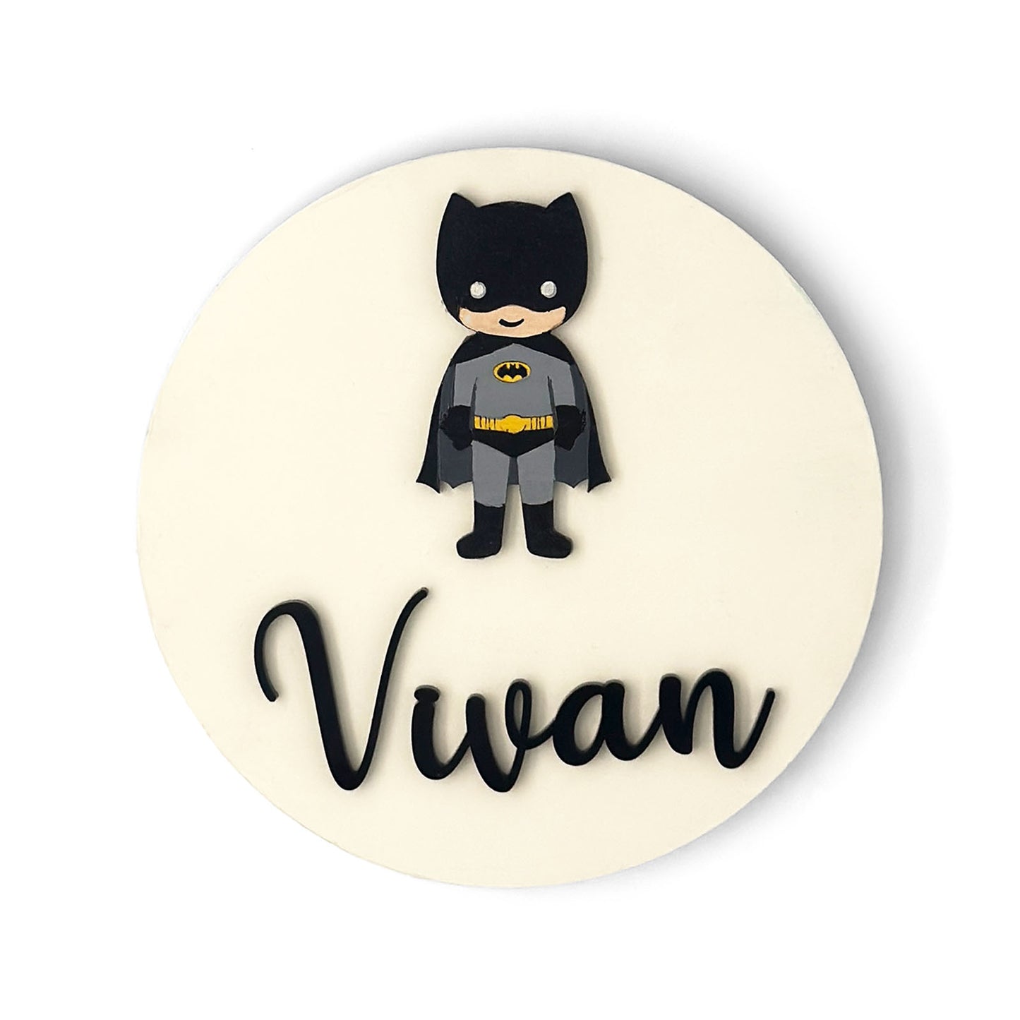 Batman Themed Hand-Painted Wooden Name Plate For Kids