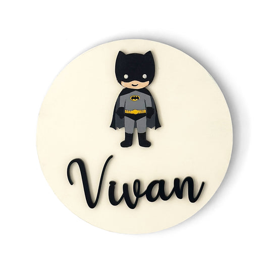 Batman Themed Hand-Painted Wooden Name Plate For Kids