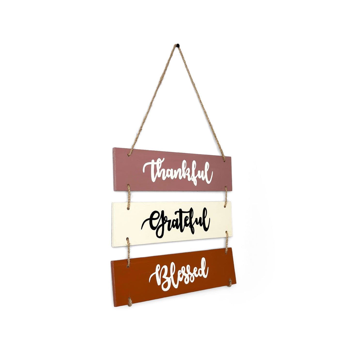 Thankful Grateful Blessed Hand-Painted Wooden Plank Wall Hanging