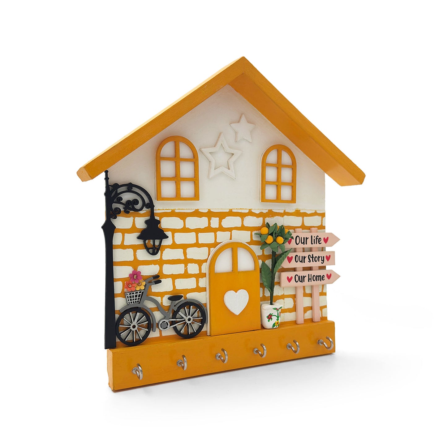 Personalised Hand-Painted Wooden Hut Key Holder With Bricks Texture