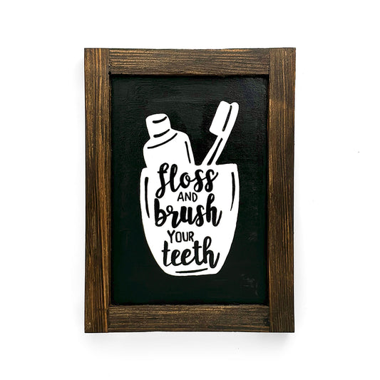 Floss And Brush Your Teeth Hand-Painted Wooden Washroom Frame
