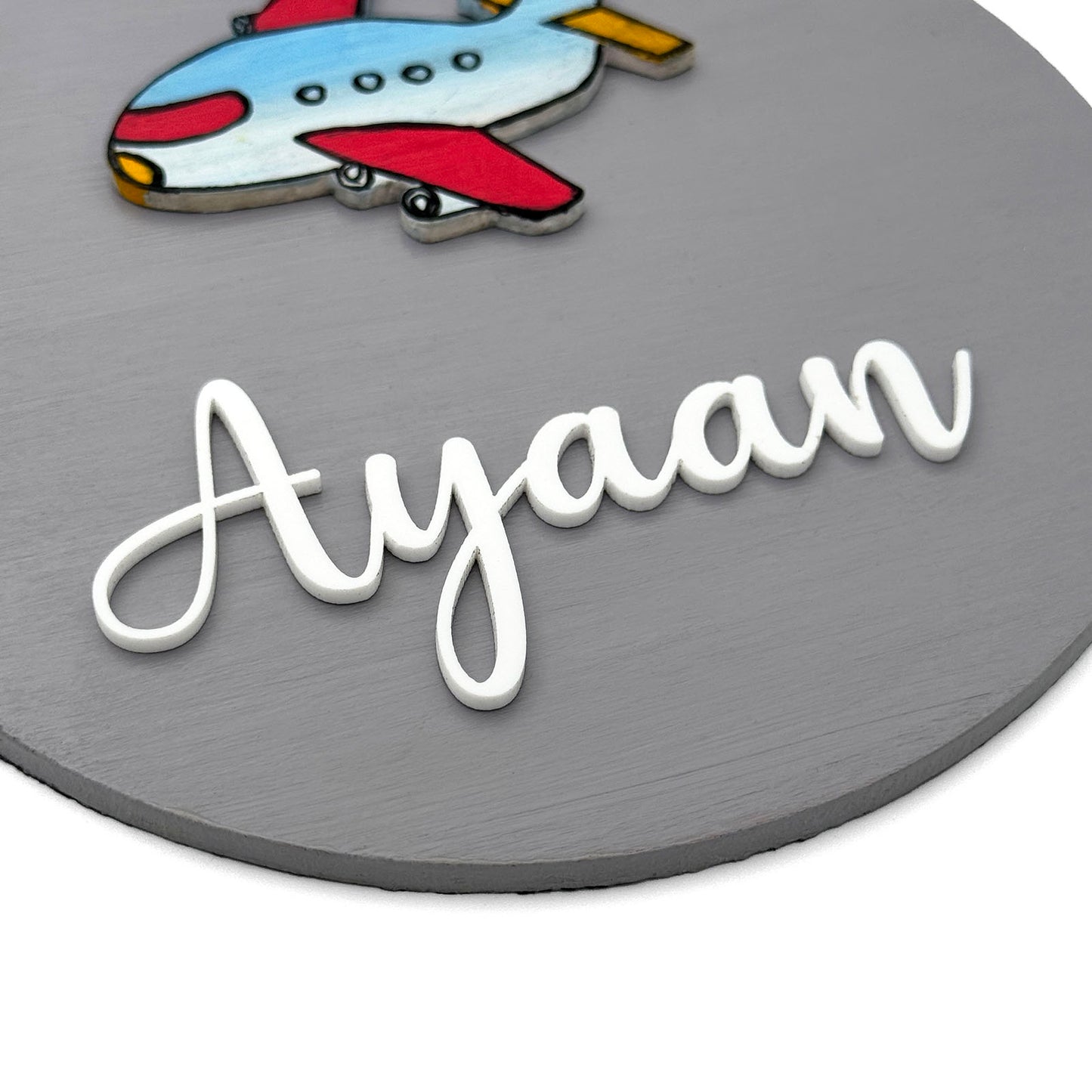 Aeroplane Themed Hand-Painted Wooden Mini Kids Name Plate
