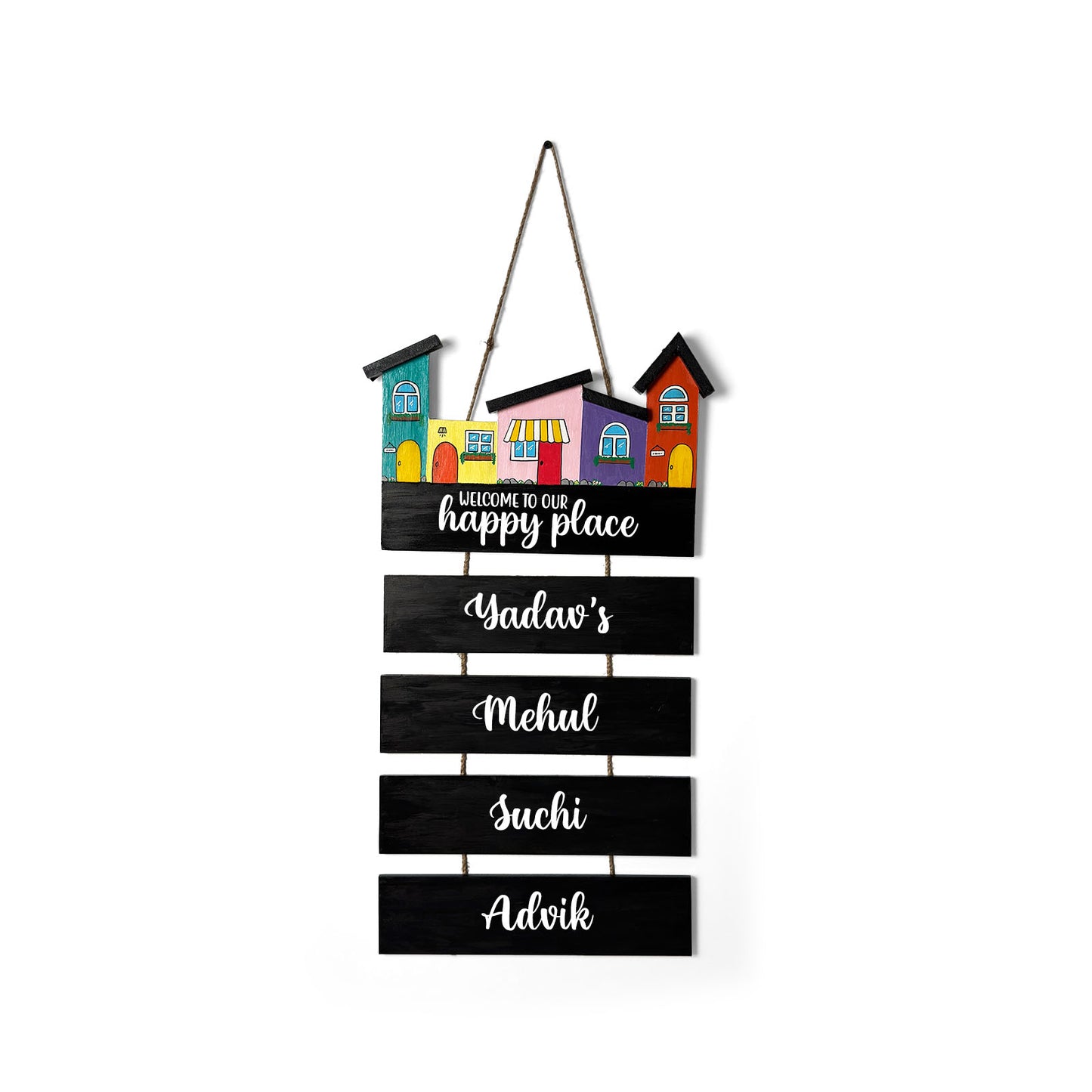 Hut-Shaped Hand-Painted Wooden Name Plate For Home - Hut Board & Four Planks Design 1