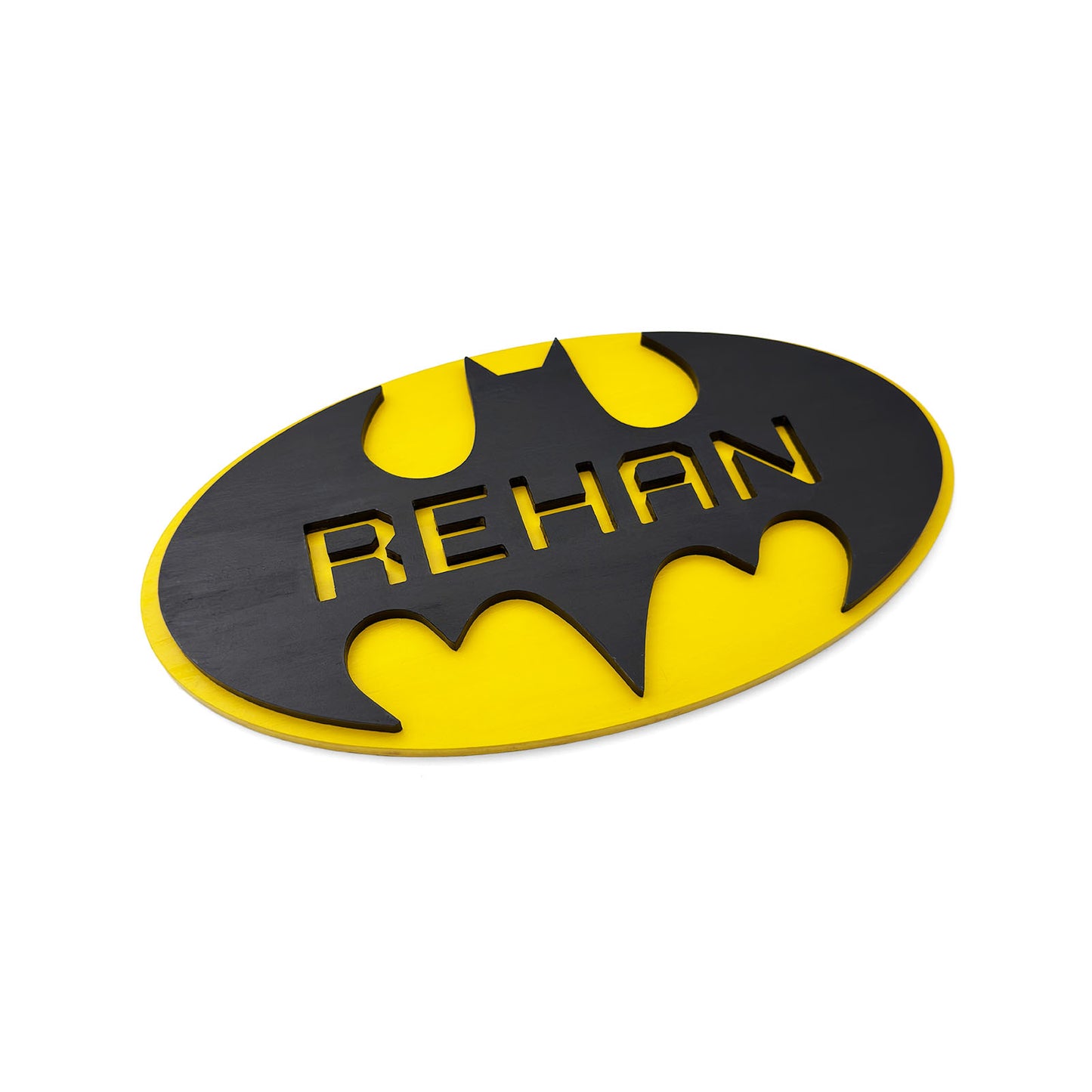 Batman Themed Hand-Painted Wooden Kids Name Plate