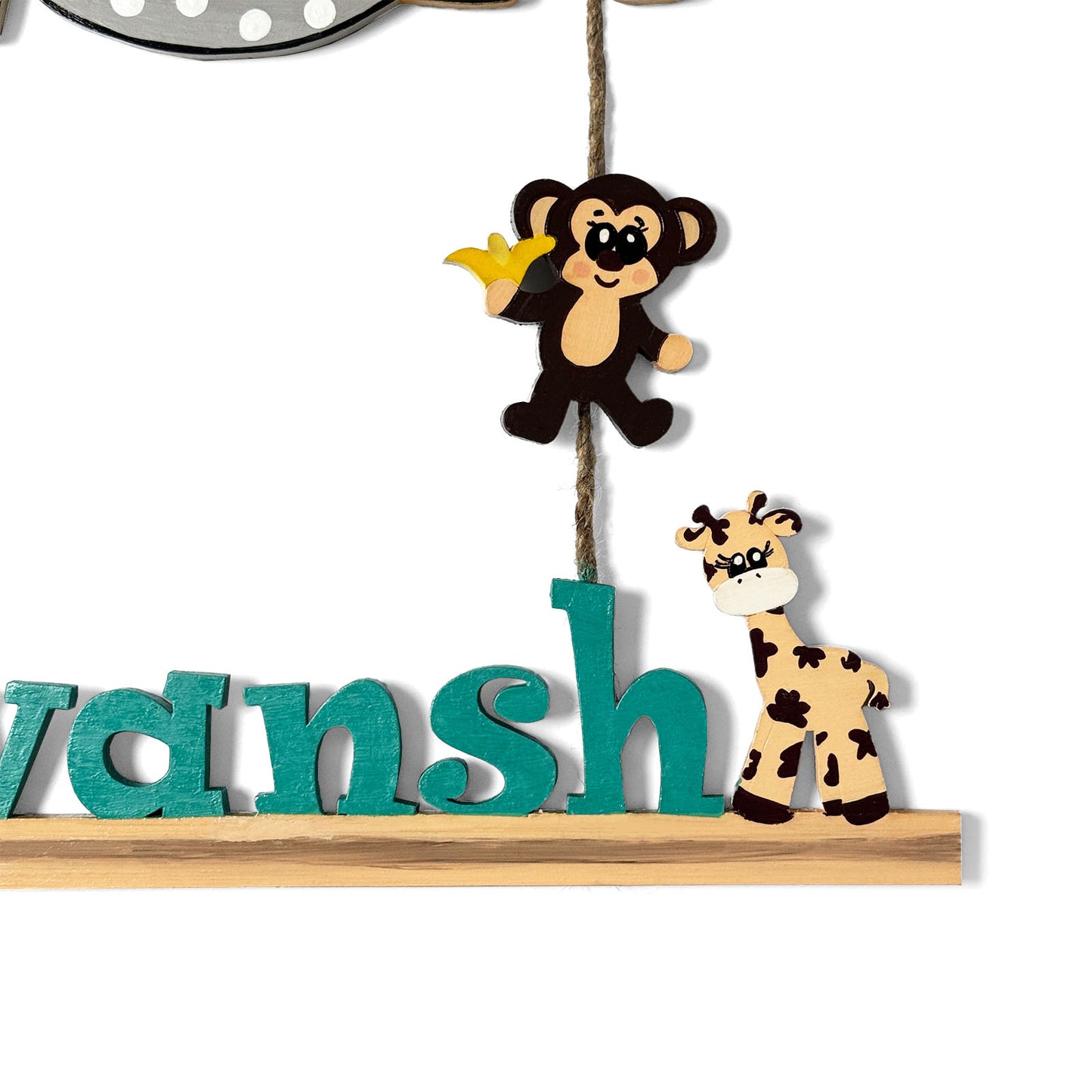 Animal Themed Hand-Painted Wooden Kids Name Plate - Design 2