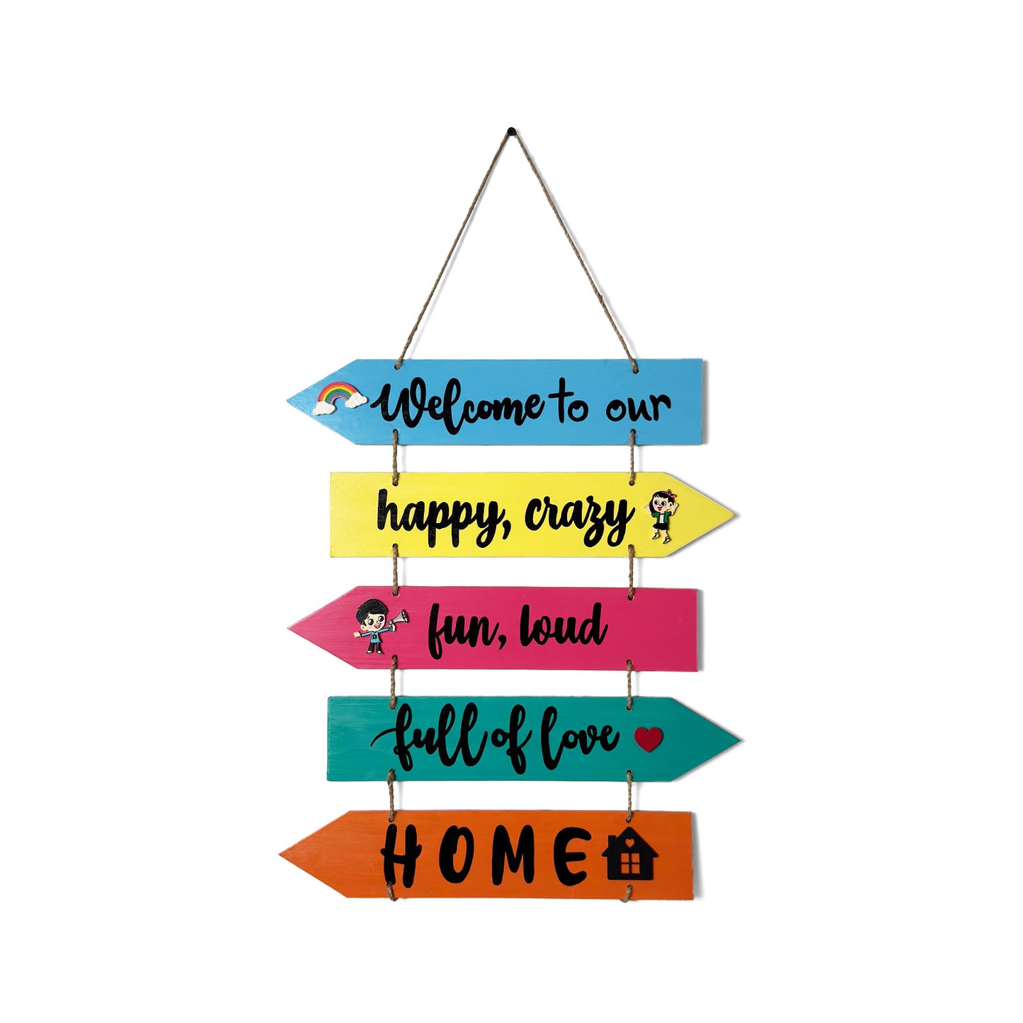 Welcome To Our Home Hand-Painted Wooden Arrow Plank Wall Hanging - Design 6