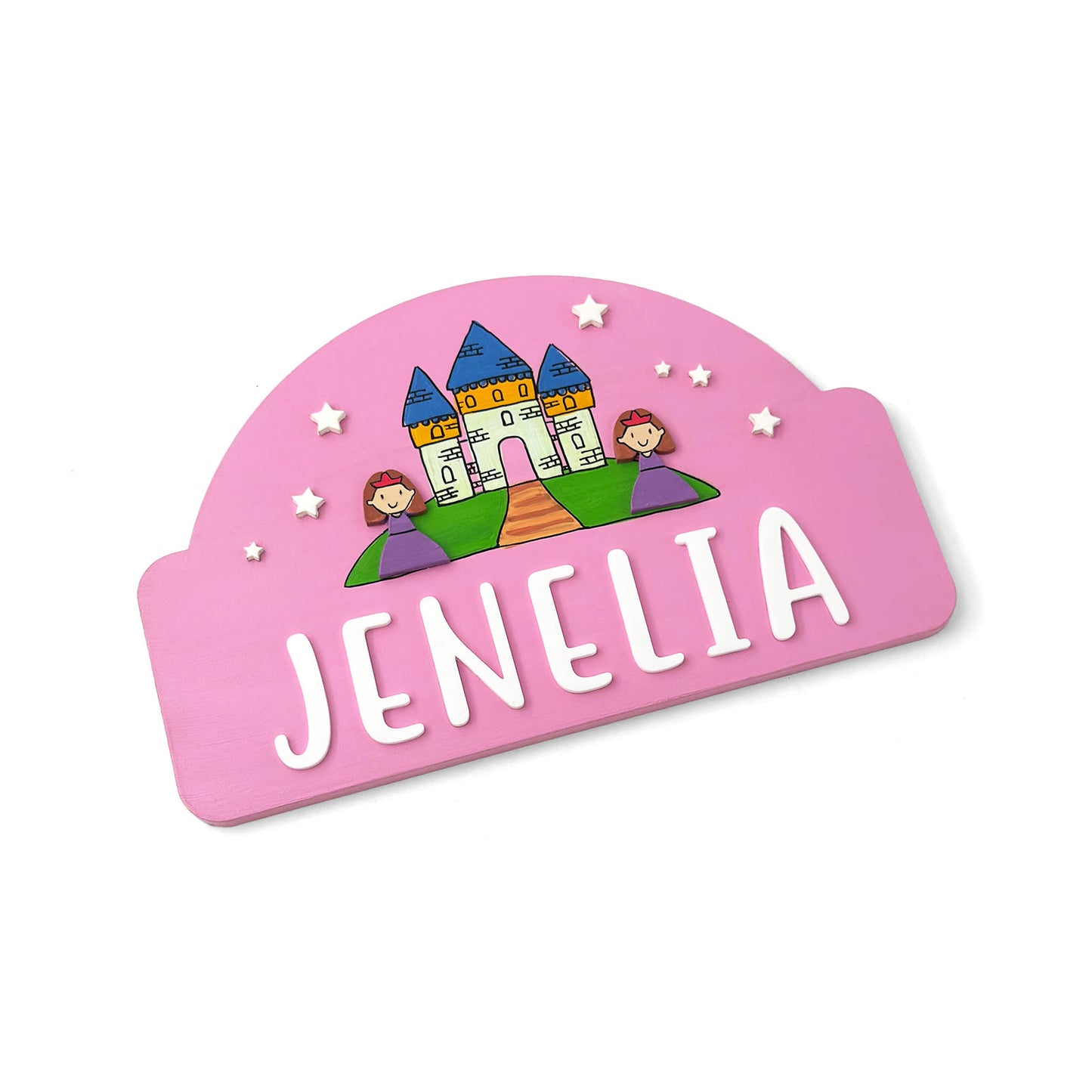 Princess Themed Hand-Painted Wooden Arch-Shaped Kids Name Plate