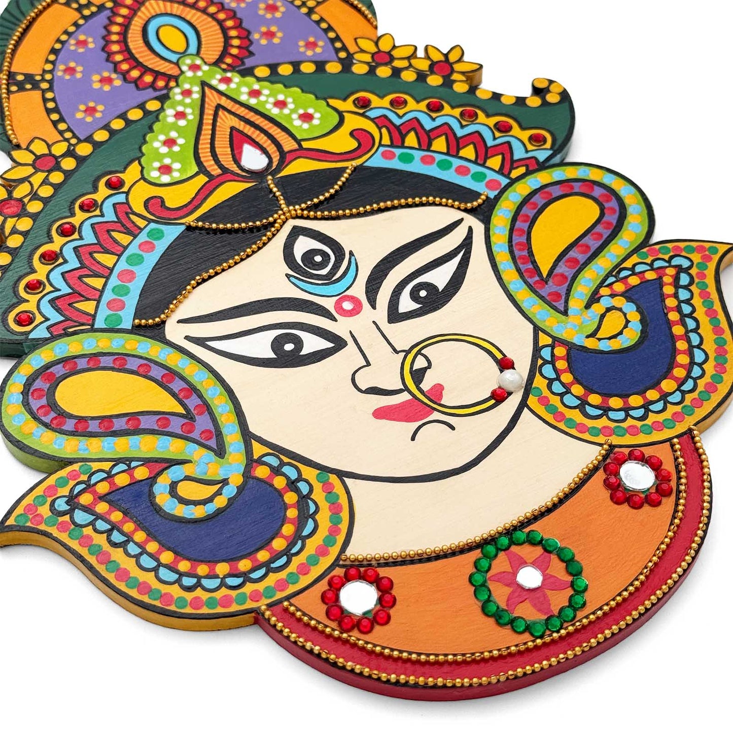 Durga Ma Hand-Painted Wooden Wall Hanging