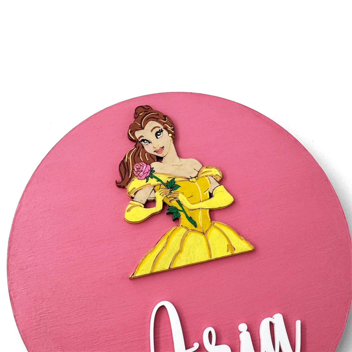 Disney Princess Belle Beauty And The Beast Themed Hand-Painted Wooden Name Plate For Kids