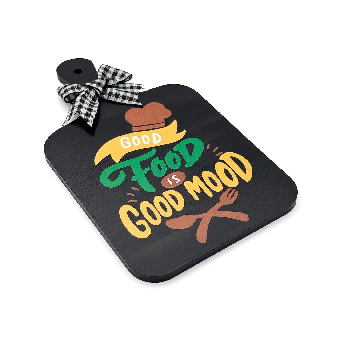 Good Food Is Good Mood Hand-Painted Wooden Chopping Board Kitchen Wall Hanging - Black