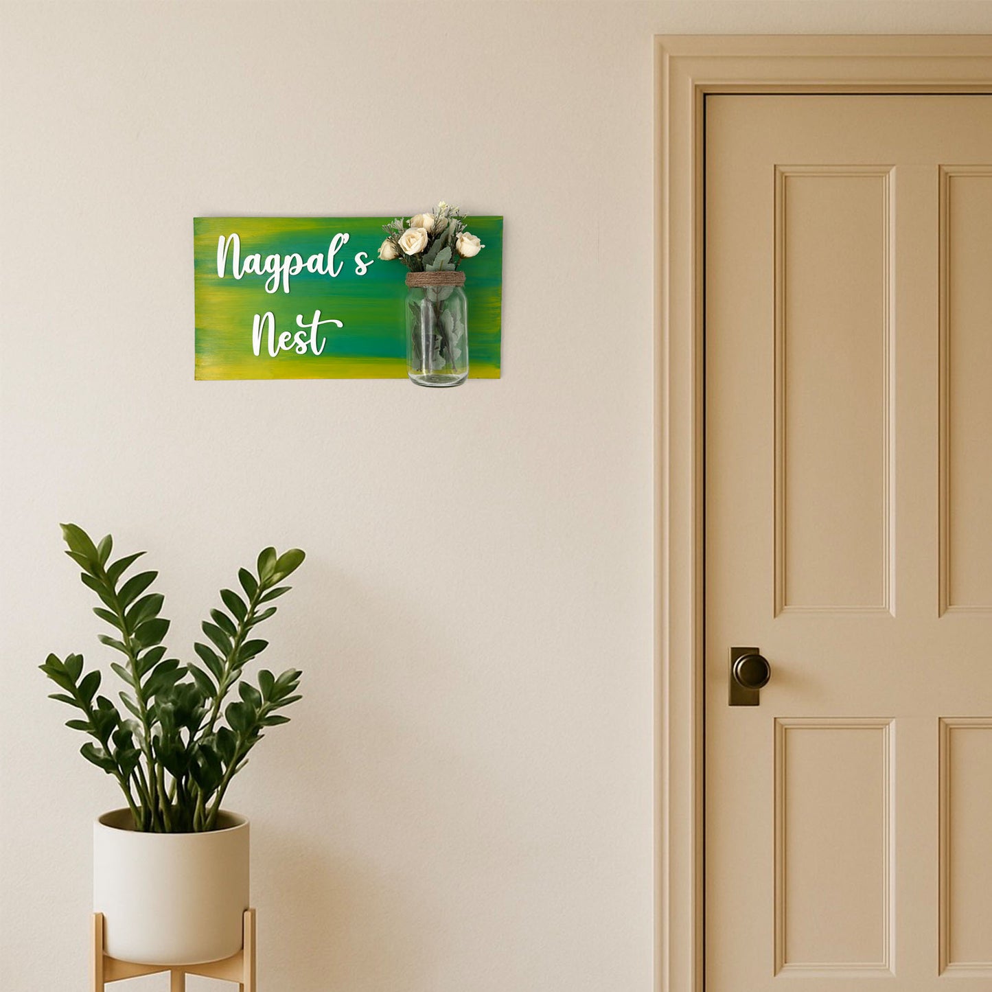 Hand-Painted Wooden Name Plate With Jar For Home - Only Jar Board