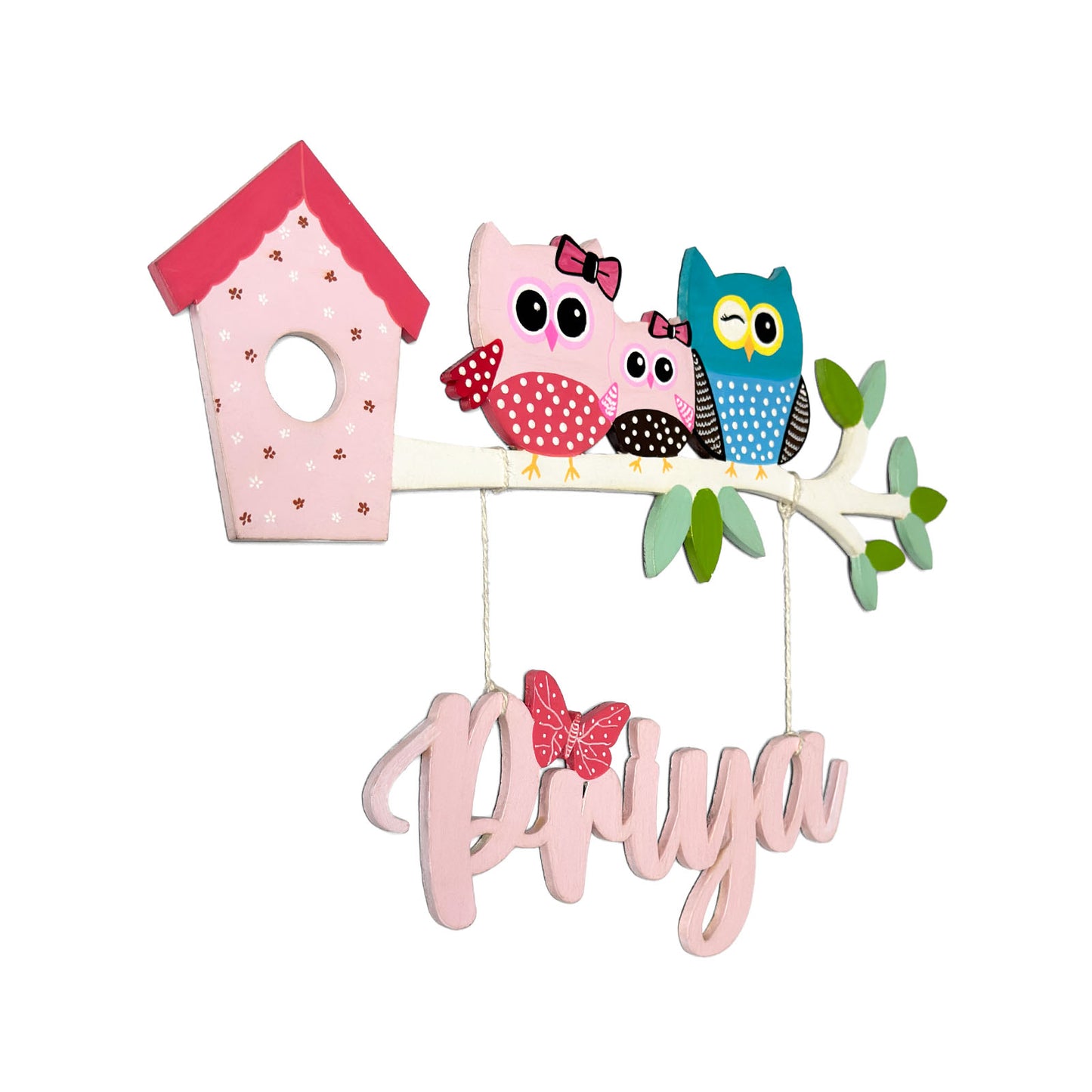 Owl Themed Hand-Painted Wooden Kids Name Plate