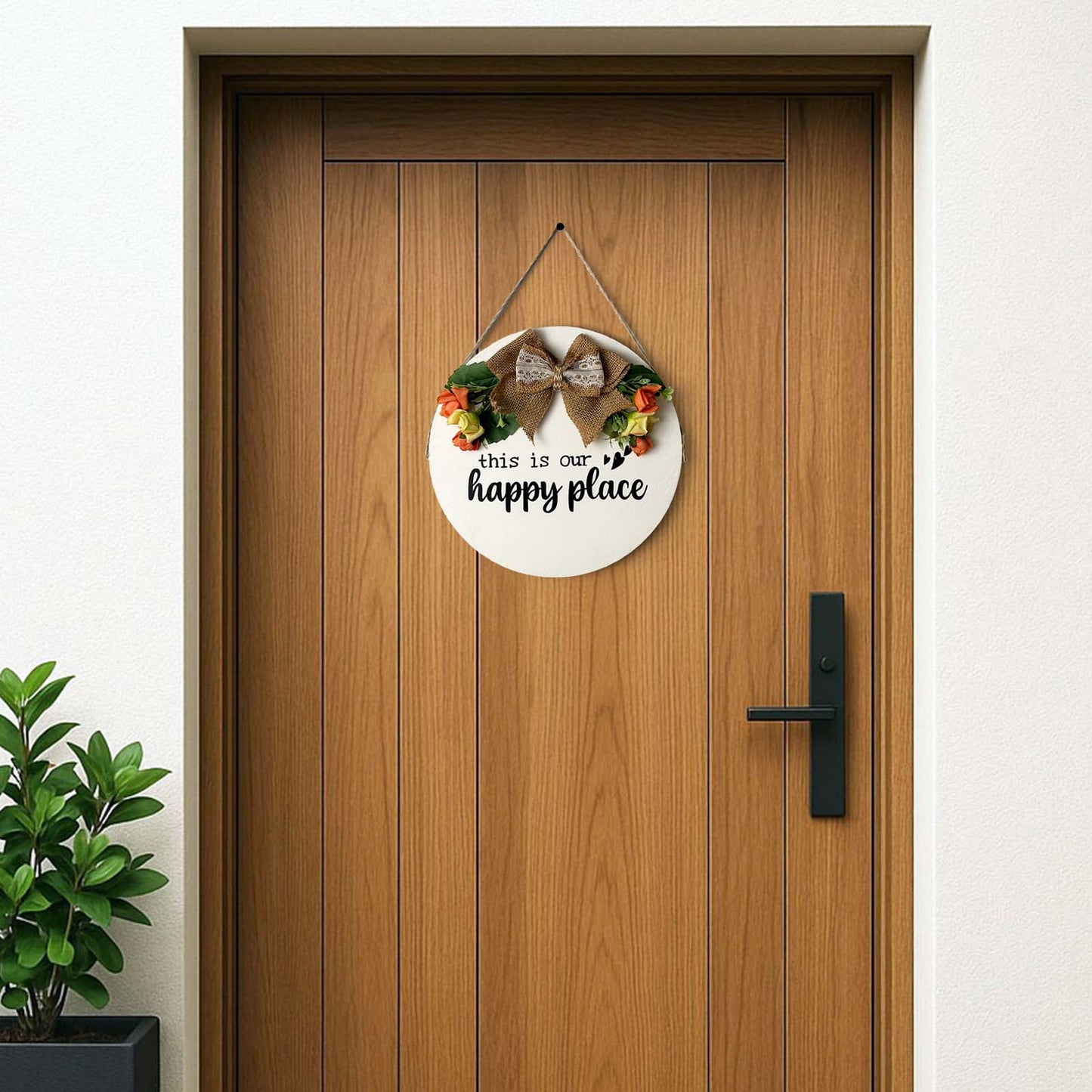 This Is Our Happy Place Hand-Painted Wooden Door Hanger - White