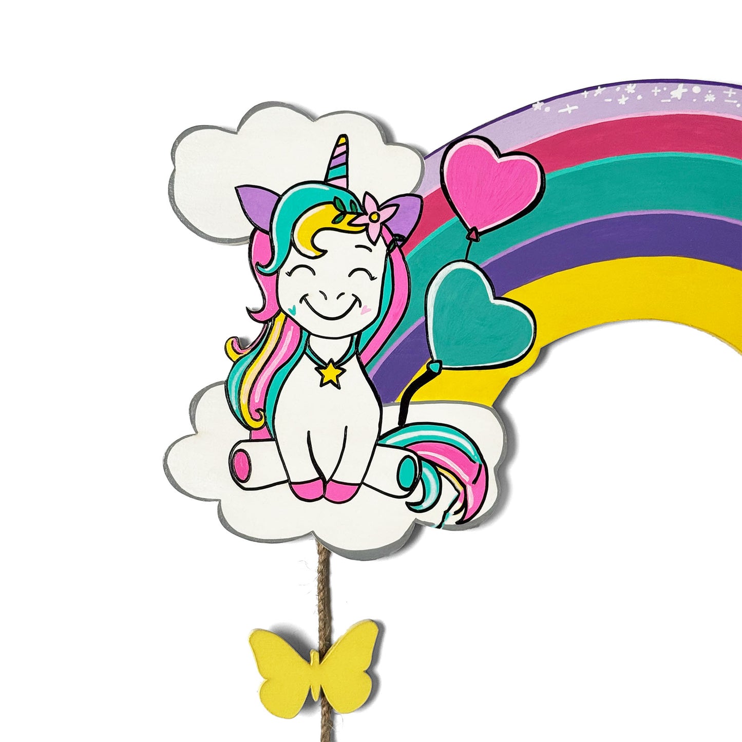 Unicorn Themed Hand-Painted Wooden Kids Name Plate - Design 1