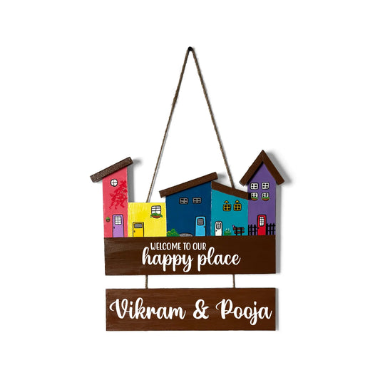 Hut-Shaped Hand-Painted Wooden Name Plate For Home - Hut Board & One Plank Design 3