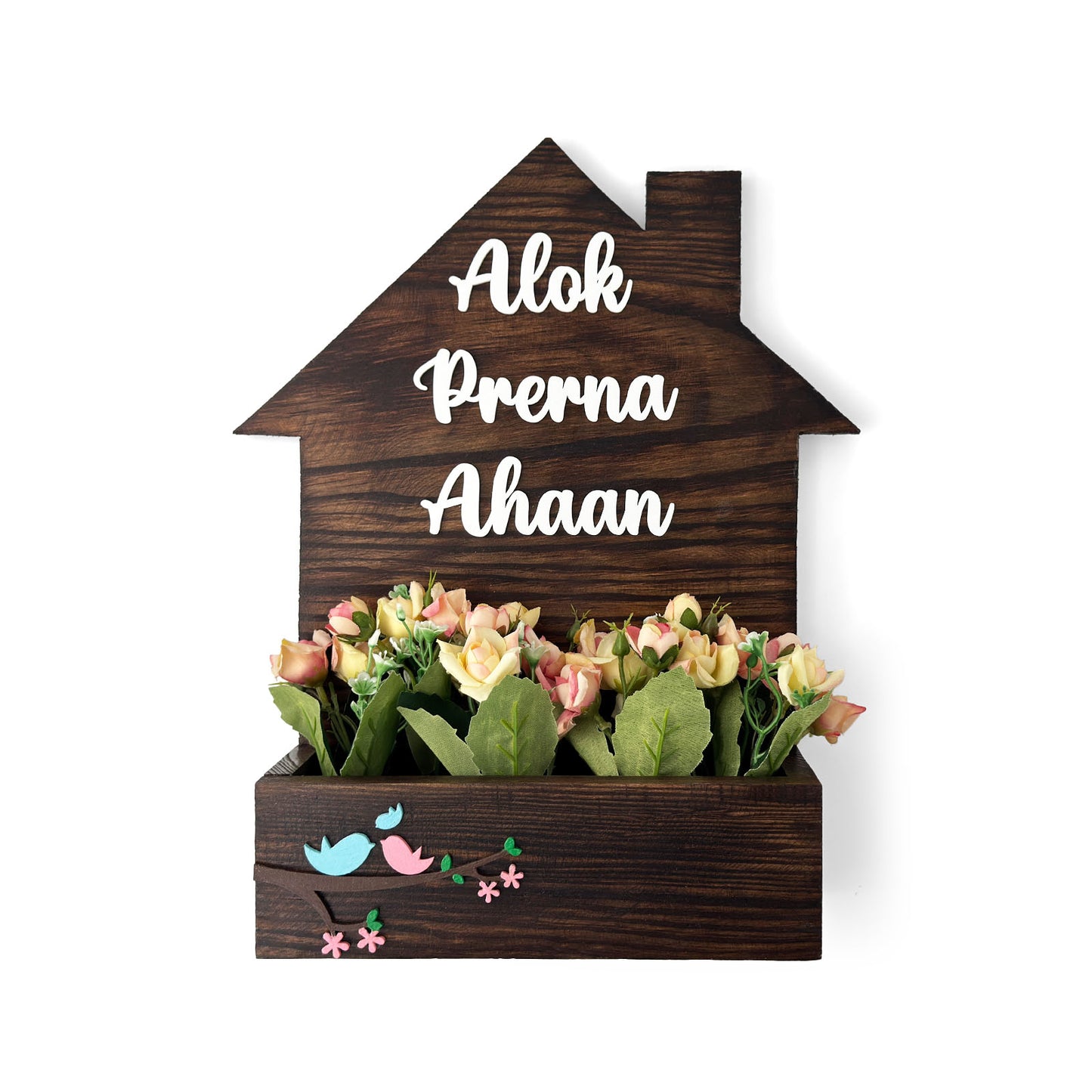 Hut-Shaped Hand-Painted Wooden Planter Name Plate For Home - Wooden Finish
