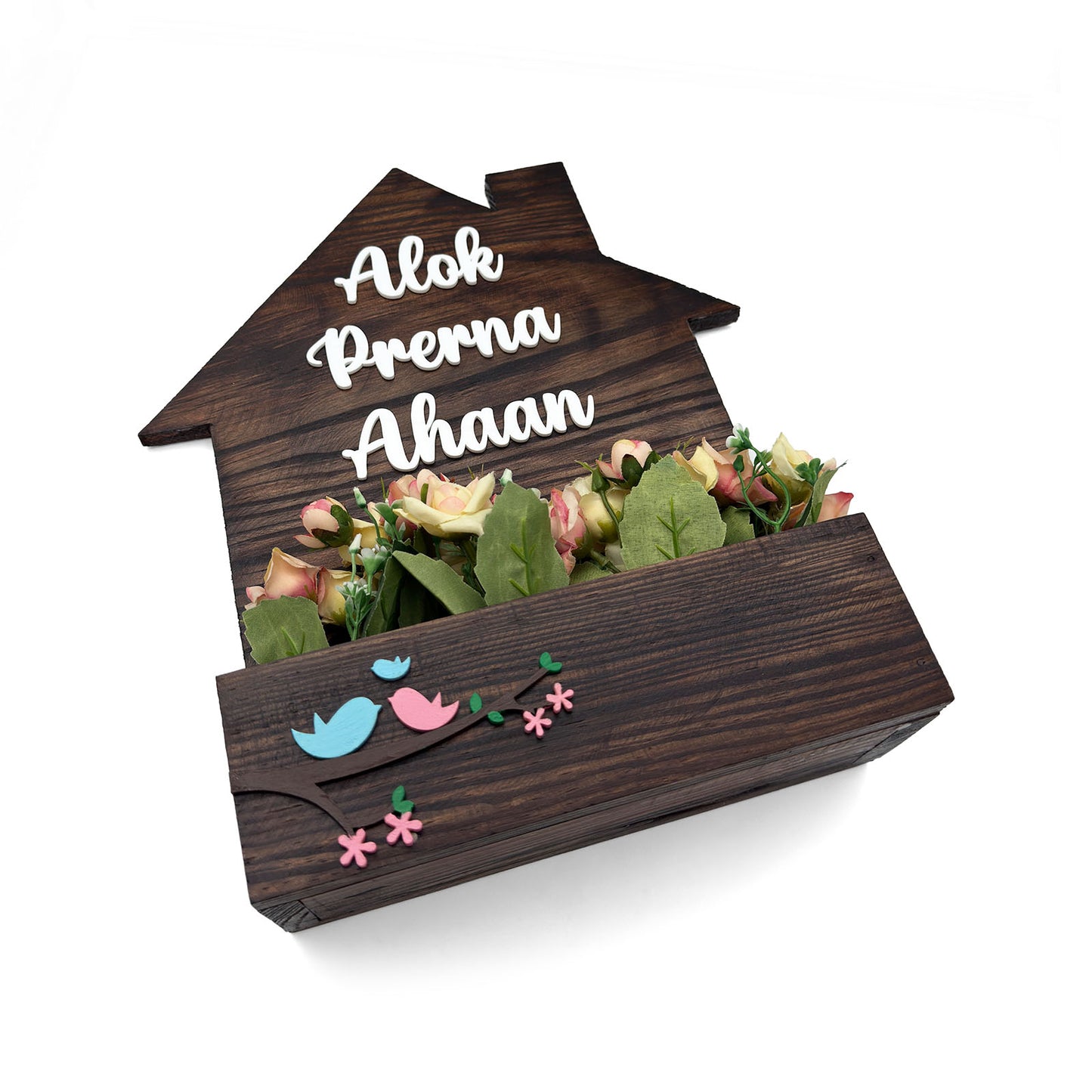 Hut-Shaped Hand-Painted Wooden Planter Name Plate For Home - Wooden Finish
