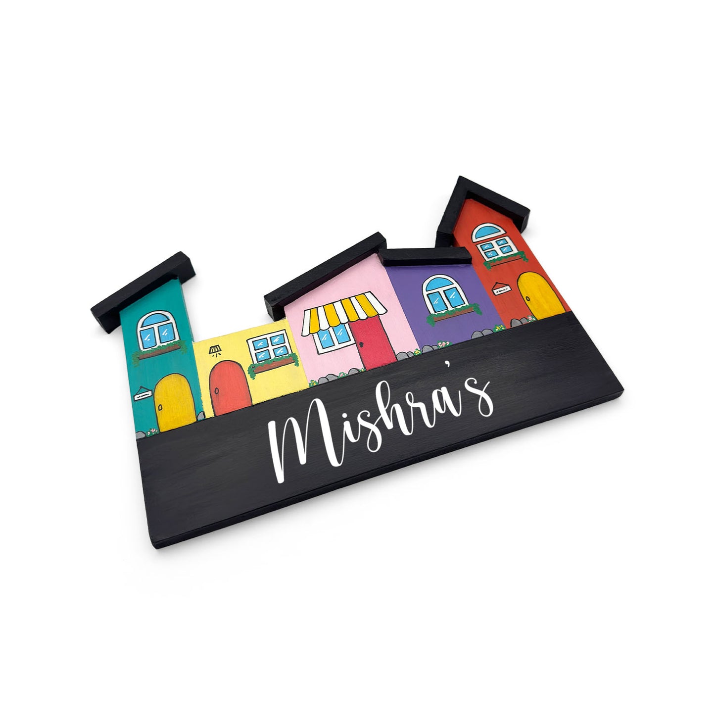 Hut-Shaped Hand-Painted Wooden Name Plate For Home - Hut Board Design 1