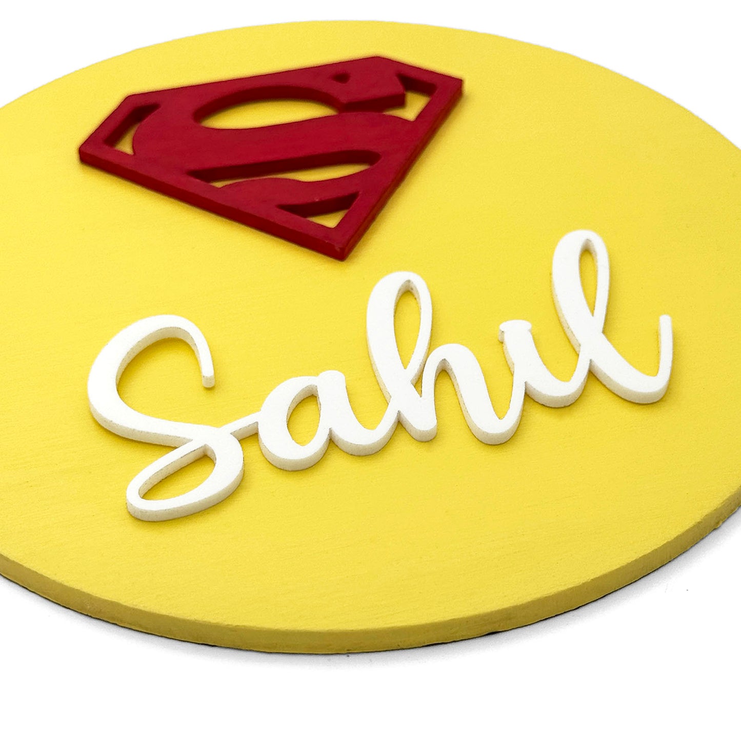 Superman Themed Hand-Painted Wooden Mini Kids Name Plate