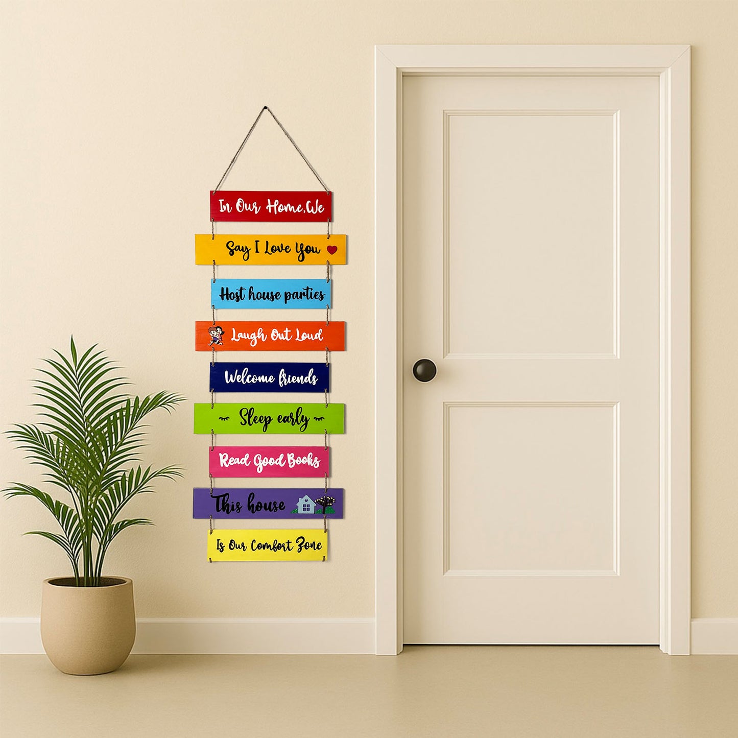 This House Is Our Comfort Zone Hand-Painted Wooden Plank Wall Hanging