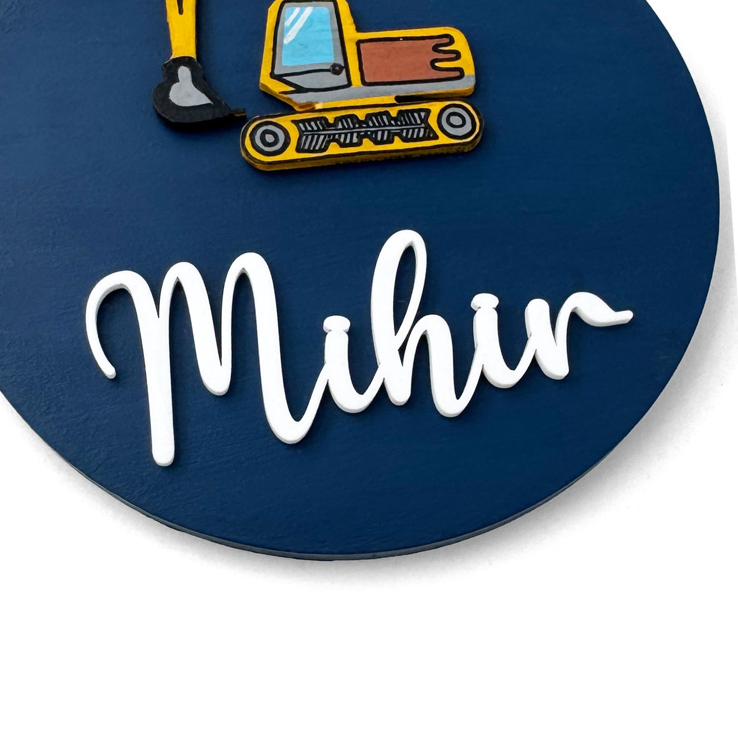 Excavator Themed Hand-Painted Wooden Name Plate For Kids