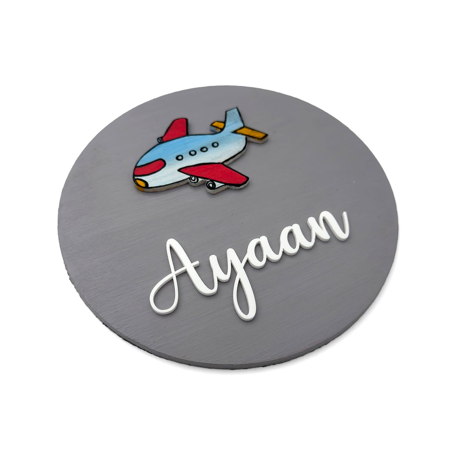 Aeroplane Themed Hand-Painted Wooden Mini Kids Name Plate