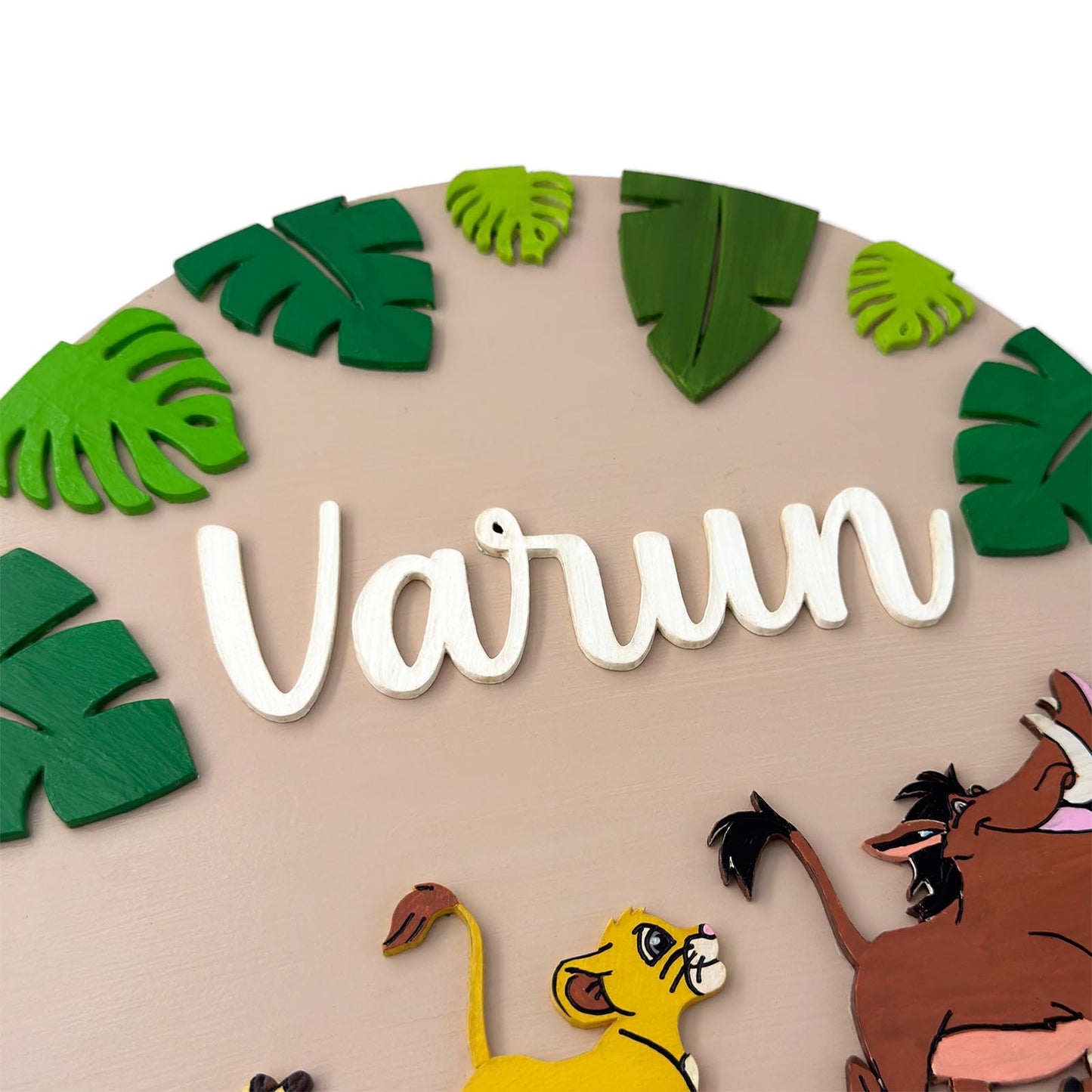 Lion King Simba Themed Hand-Painted Wooden Round Kids Name Plate - Design 3
