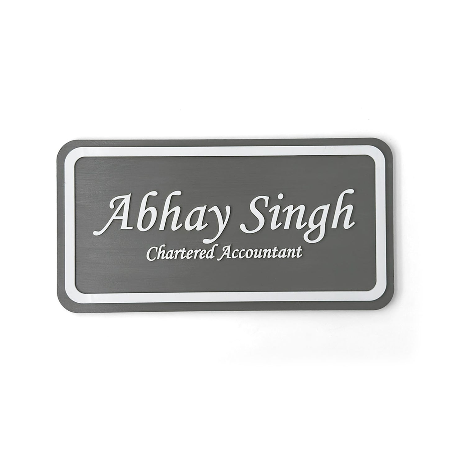 Rectangular Hand-Painted Wooden Name Plate For Professionals - Grey