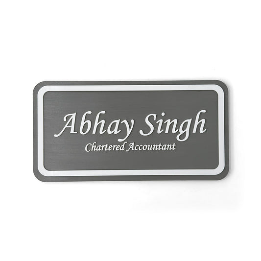 Rectangular Hand-Painted Wooden Name Plate For Professionals - Grey