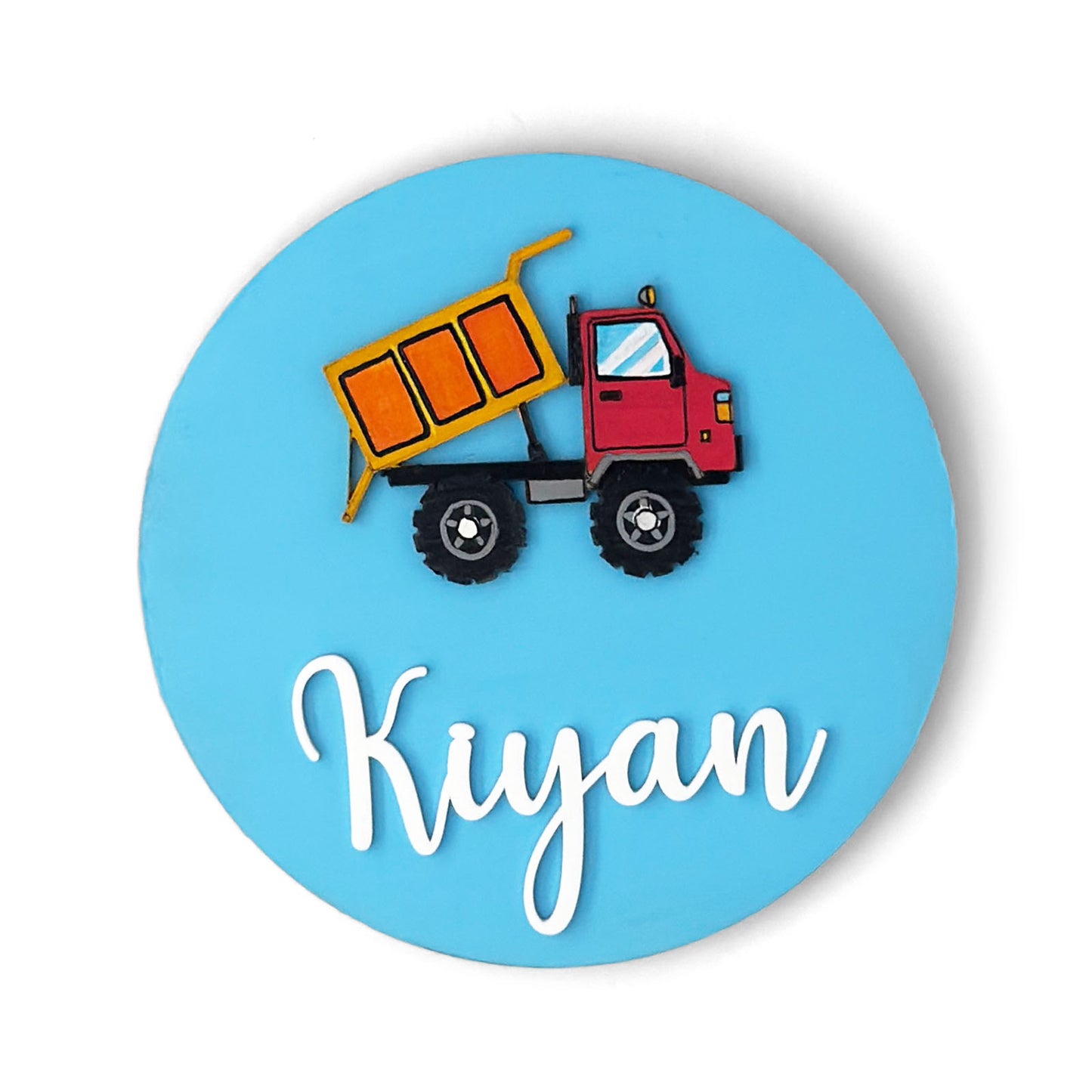 Dump Truck Themed Hand-Painted Wooden Name Plate For Kids