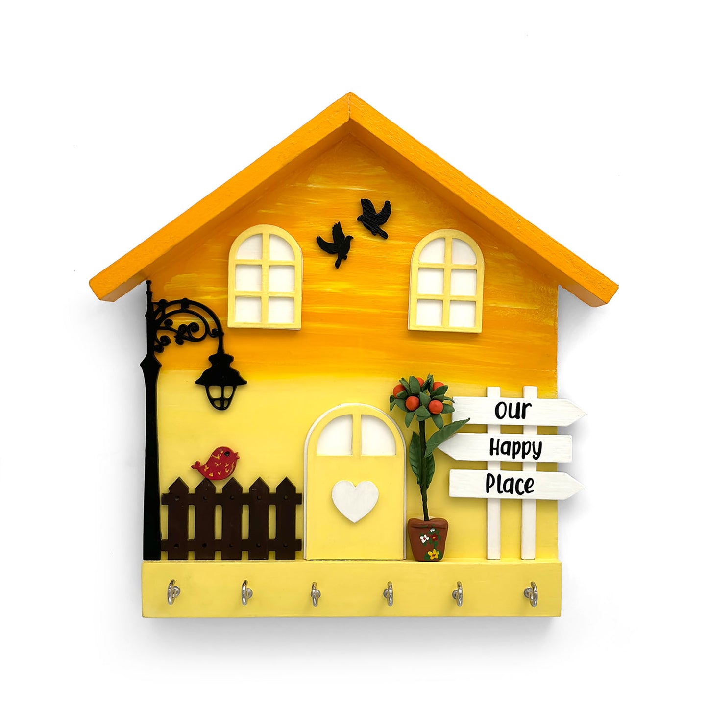 Personalised Hand-Painted Wooden Hut Key Holder - Yellow